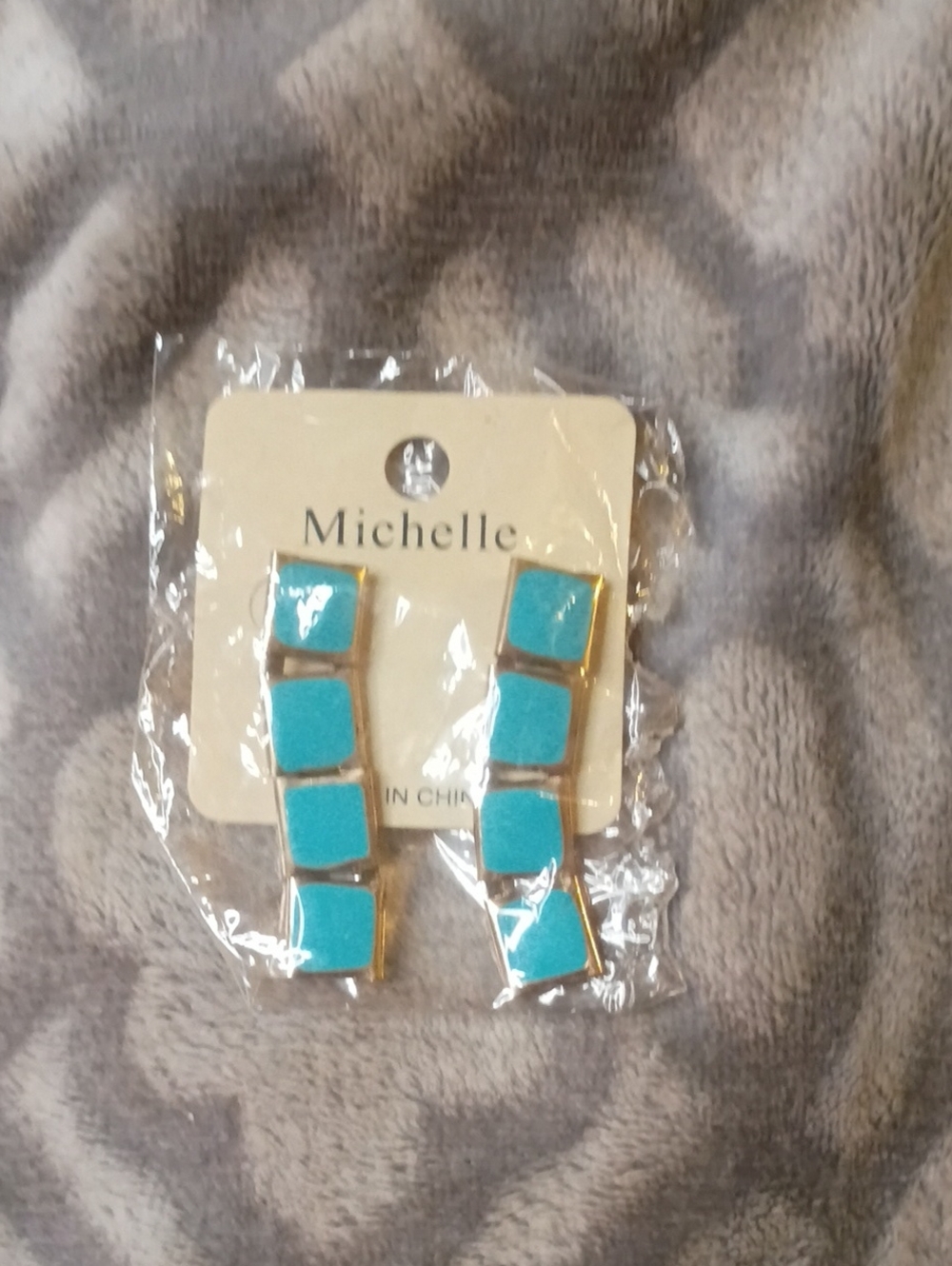 Michelle Turquoise Color Square Drop Earrings